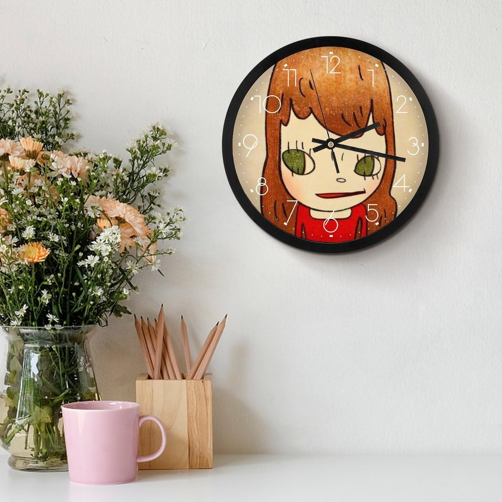 Amazon.co.jp: なら よしとも 奈良美智 掛け時計 電波時計 夜間秒針